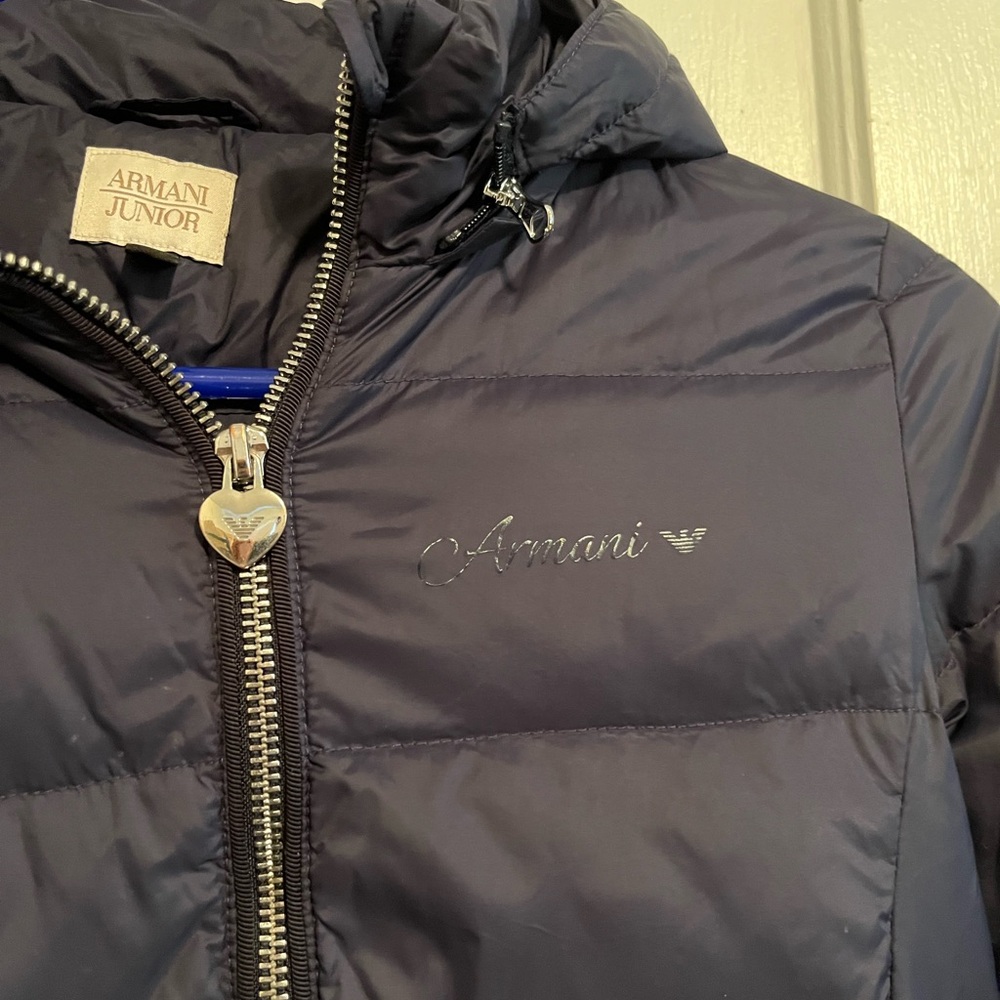 Armani Junior Girls Size 10 Down filled Navy Blue Puffer Coat jacket - Picture 8 of 10